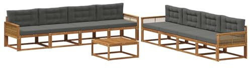 vidaXL Outdoor-Sofagarnitur mit Kissen 9 pcs Natur und Anthrazit, Garten-Sofa Set, modulare Lounge für draussen, wetterfestes Mobiliar, robuster Pool-Bereich