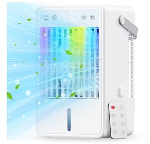 Air Cooler, 3 IN 1 Portable Air Conditioner, 5 Speeds & 2 Cool Mist, 90° Auto Oscillation, 12H Timer, Remote, Portable Air Conditioning Unit for Home, 1500ML Large Water Tank