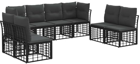 vidaXL Outdoor-Sofagarnitur Schwarz Polyester, Moderne Garten-Sofa-Set, wetterfest, verstellbare Füße, modulares Design, für Terrasse und Lounge