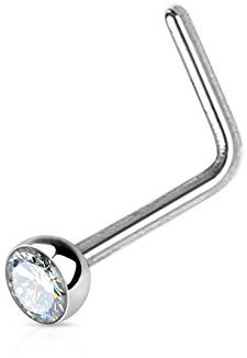 Paula & Fritz® L-Form Nasen-Piercing Nasenpiercing-s Nose für Nasenfluegel als Nasenschmuck Nasenstecker Nostril Edelstahl Chirurgenstahl 316L Zirkoniaspitze Farblos