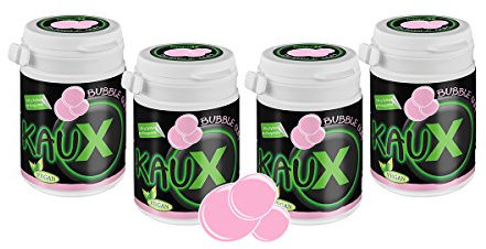 kauX Xylitol Zahnpflege-Kaugummi ohne Aspartam, 4'er Pack Bubble Gum (60g=40 Stück pro Dose)