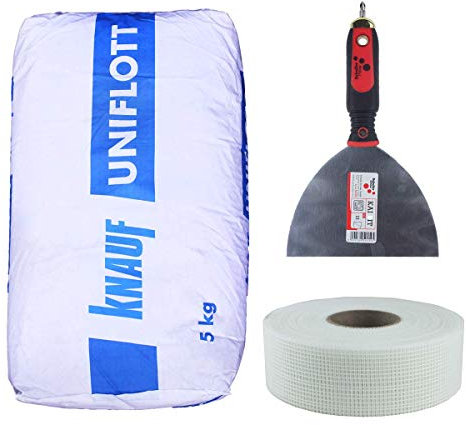 Malerversand SET: Uniflott Gips- Spachtelmasse - 5kg - Fugenfüller + Gitterband 50mm + Fugenspachtel Kai Bit 2K