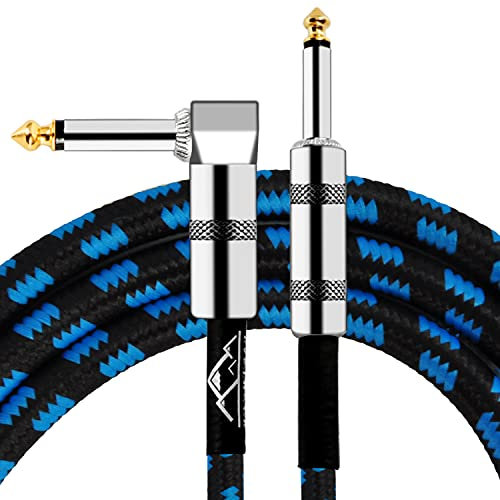 EASTROCK 1/4 inch Guitar Instrument Cable 20 ft Right Angle to Straight Tweed Cloth Jacket Guitar Cable Input for Electric Guitar, Bass, Amp, Keyboard, Mandolin, Mixing Desks (6M/20ft, Darkblue)