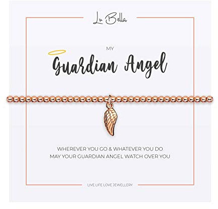 Lu Bella Rose Gold Guardian Angel Wings Bracelet - Stackable Jewellery - Beautifully Designed Bracelet for Families - Adjustable Stretchy Silver String Present Jewellery with Charm and Gift Bag