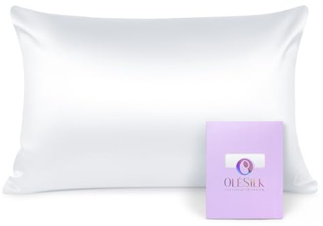 OLESILK 100% Mulberry Silk Pillowcase for Hair and Skin White 50x75cm | 16 momme real natural mulberry silk, hidden zipper, hypoallergenic, summer cooling, gift box. 1pc.