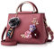 NICOLE & DORIS Damen Leder Handtasche Umhängetaschen mit Blume Jahrgang Griff Tasche Designer Tote Geldbörse mit Pom Pom dunkelpink