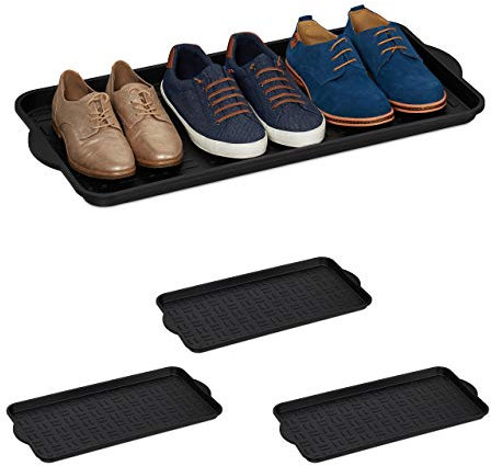 Set de 4 Bandejas Zapatos, Booy Tray Anti Goteo, Zapatero Recibidor, 6-8 Pares, Plástico, 75 x 36,5 cm, Negro
