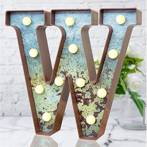 LED-Festzelt, beleuchtete Buchstaben, industrieller Vintage-Stil, rostiger Metalleffekt, Festzelt-Buchstaben mit Lichtern, Buchstaben-Schildern für Weihnachten, Hochzeit, Geburtstag, Bar, Dekor-W