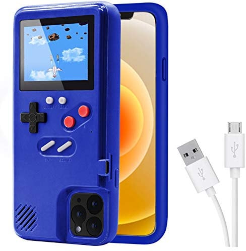 DIKKAR Retro Protective Game Case with Own Power Supply for iPhone, 36 Small Games, Colour Display, Video Game Case for iPhone 12/11/Pro/MAX/12Mini/X/Xs/MAX/Xr/6s/7/8/Plus blue