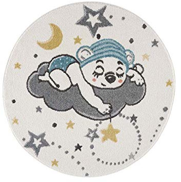 carpet city Kinderteppich Kinderzimmer Creme - 160 cm Rund - Nachthimmel Sterne Mond - Kinderzimmerteppiche Mädchen Jungen - Babyzimmer-Teppich - Spielteppich