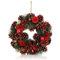 COM-FOUR® Türkranz Weihnachten - Adventskranz mit roten Blumen und Fliegenpilzen - Deko- und Tischkranz für Herbst und Weihnachten - liebevolle Handarbeit (Adventskranz rote Blume - L)