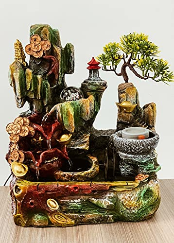 Large Table top Water Fountain, Meditation, Desktop, Indoor Waterfall Feature LED lights Office Decoration Relaxation Zen Chill Relaxed Mellow Gift Feng shui 38cm High