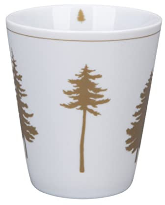 Krasilnikoff - Becher, Kaffeebecher, Mug - Wald - Gold - Porzellan - weiß - (ØxH) 9 x 10 cm