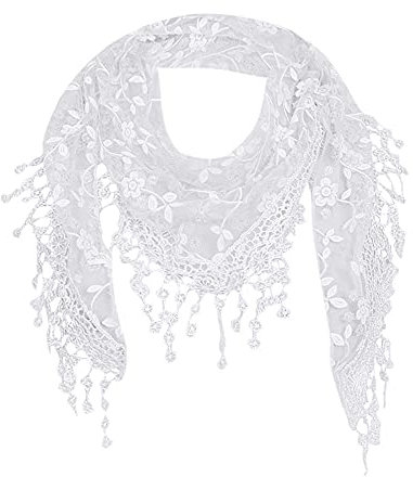 Damen Dreiecks-Schal mit Spitze und Quasten Frauen Dreieckstuch aus Polyester und Spitze Halstuch Schal Weiblich Lieblingsschal Elegant Klassischer für Frühling Sommer Ganzjährig
