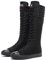 Momuk Stile punk, con borchie lunghe, stivali in tela, altezza al ginocchio, casual, scarpe da donna e ragazza, Nero , 42 EU