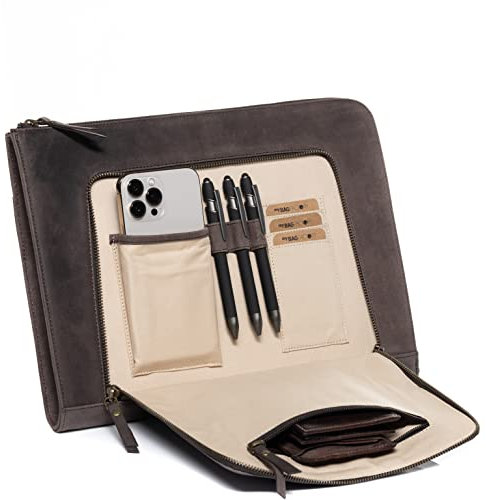 SID & VAIN Laptop case Cover Chelsea Medium ebook Sleeve Real Leather 15,4 Laptop Portfolio Leather Bag Women Men Unisex Brown