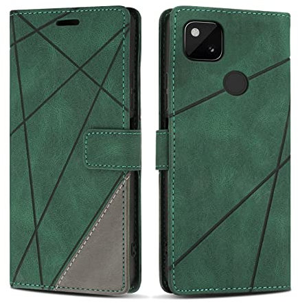 SONWO Hülle für Google Pixel 4A 4G, Premium PU Leder Handyhülle Flip Case Wallet Lederhülle Silikon Schutzhülle Klapphülle für Google Pixel 4A 4G, Grün