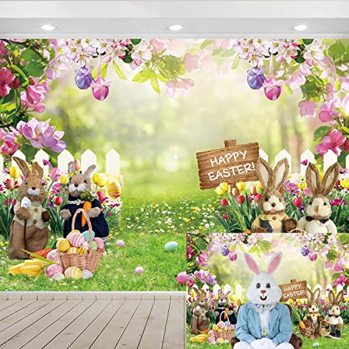 10X8ft Fond de scène pour Photographie de Pâques Oeufs colorés de Pâques Jardin clôture Herbe Verte Lapin décoration Enfants Nouveau-né bébé fête d'anniversaire.