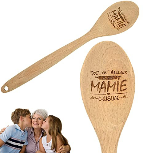 ERNESTINE - Cuchara de madera de la abuela cocina personalizada con texto - regalo de abuelita cocina - regalo de cumpleaños, Navidad, día de las abuelas, utensilio de madera natural grabado - fiesta
