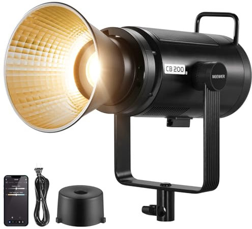 NEEWER CB200B 210W LED Video Light with 2.4G/APP Remote Control, All Metal Bi Color COB Continuous Output Lighting with Bowens Mount 90000Lux/1m 2700K-6500K CRI/TLCI97+ 12 Effects for Video Recording