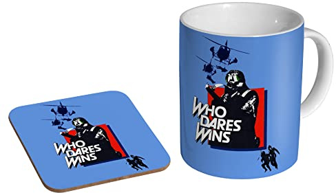 stopper Who Dares Wins Poster Blue - Ceramic Coffee Mug + Coaster Gift Set