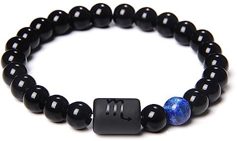 LODMLOER Skorpion 12 Sternbild Sternzeichen Perlenarmband – Paar-Armband, Natürlicher Schwarzer Onyx-Stein, Elastisches Charm-Armband Für Damen Und Herren, Geburtstagsgeschenk, Skorpion