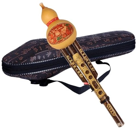 Chinesische handgefertigte Hulusi-Bambus-Kürbis-Flöte, ethnisches Musikinstrument für Anfänger, Musikliebhaber (Tonart C)