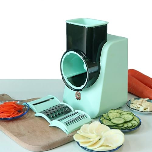 Cortador de verduras eléctrico,Cortador de verduras multifuncional,Triturador automático de cocina,3 juegos de cuchillas,8 segundos para cortar un plato,recargable portátil,Green