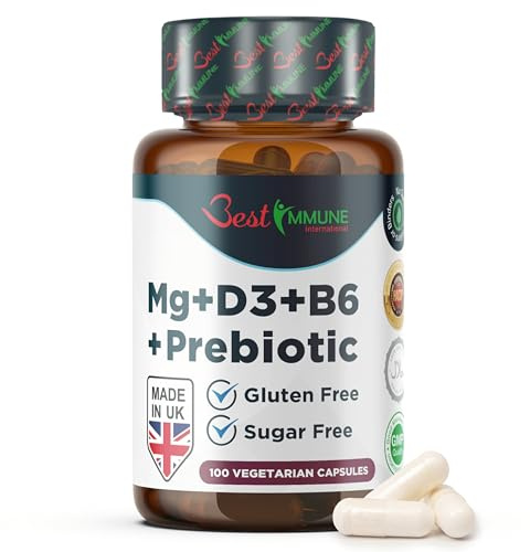 Best Immune International Magnesiumlaktat Komplex mit Vitamin B6, D3 und Inulin, 100 Vegetarische Kapseln
