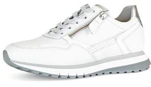 Gabor Damen Low-Top Sneaker, Frauen Halbschuhe,Wechselfußbett,Komfortable Mehrweite (H),Sportschuhe,Freizeitschuhe,Weiss/Silber,37 EU / 4 UK
