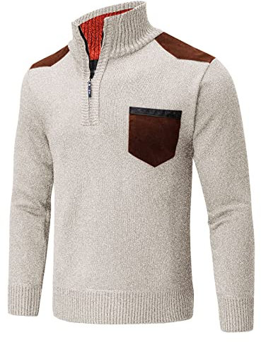 Kaschmir Pullover Herren Merino Rolli Pulli Baumwoll Troyer Reißverschluss Skirolli Rollkragen Dicke Rollkragenpullover Jumper Winterpullover Baumwolle Tactical