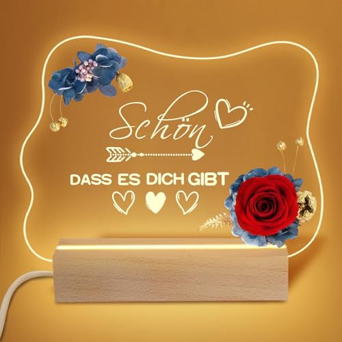 Yamonic Ewige Rose Geschenk für Frauen,Personalisierte Nachtlampe Geburtstagsgeschenk für Frauen,LED Nachtlicht Geschenke für Mama,Oma Geschenk,Ewige Blume Geschenk zum Valentinstag,Schön