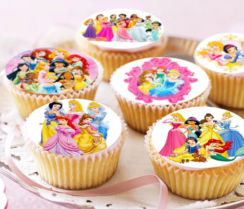 Anglesit Pre-Cut Princess 1A Edible Stand up Wafer Paper Cupcake Toppers Cake Decorations Birthday Party Girls Princesses (12)