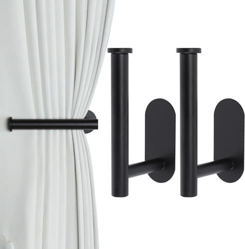 Groleca 2 Pack Adhesive Curtain Holdbacks Curtain Tie Backs Curtain Holdbacks No Drill Curtain Pull Backs Adhesive Curtain Hooks Curtain Holders for Drapes (2, Black)