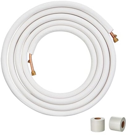 VEVOR 7620mm Mini Split Line Set, 6.4 & 9.5mm O.D Copper Pipes Tubing and Triple-Layer Insulation, for Mini Split Air Conditioning Refrigerant or Heating Pump Equipment & HVAC with Wrapping Strips.