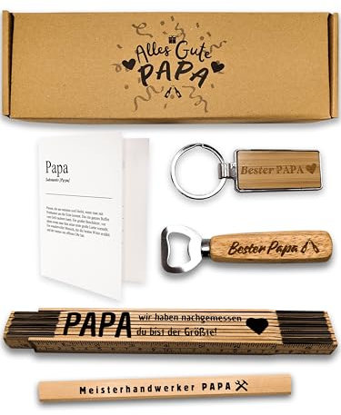 Presentix® Bester Papa Geschenkset - mit Bieröffner, Zollstock, Bleistift und Schlüsselanhänger | Geschenke für Väter | Geburtstagsgeschenk für Männer | bester Papa Geschenke | Geschenkbox Papa