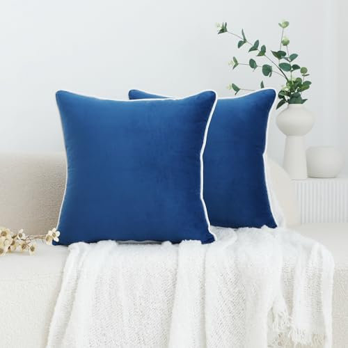 LIGICKY 2er Set Luxus Dekorative Kissenbezug Samt Weich Zierkissenbezüge Einfacher Quadratische Kissenbezüge Deko Kissen Sofakissen für Wohnzimmer Couch Weihnachten Dekor, Marineblau 45 x 45 cm