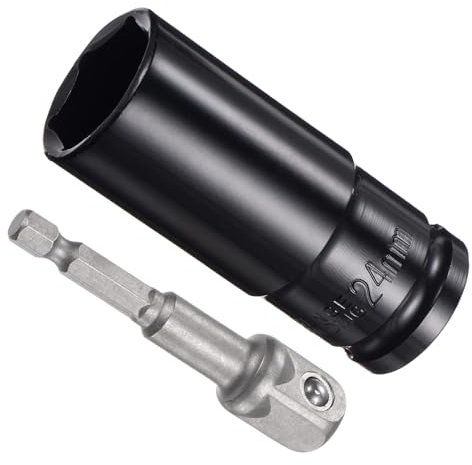 CoCud Deep Socket Set, 24mm Socket 3 Length 1/2 Drive, CR-V 6-Point Drive Socket Accessory Set with 1/4 Socket Adapter - (Applications: for Electric Hand Drill Screwdriver)