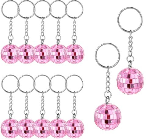 Lot de 12 porte-clés boules disco - Pendentif boule miroir - Accessoire de fête - Accessoires de fête des années 1970 - Pour Halloween, Noël, fête - Rose