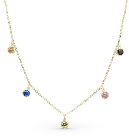 Ambeta Damen Halskette mit Zirkonia aus Sterling Silber 925| Kleine Silber Kristall Kette | Layering Halskette | Halsband Silber Damen: Halskette Gold Regenbogen