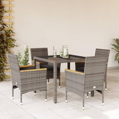 Keyroto Garten sitzgruppe 4 Personen Gartenmöbel Set 4 stühle mit Tisch Rattan essgruppe balkonmöbel 4 Personen Balkon Tisch und stühle Gartengarnitur-Grau-5-tlg-4