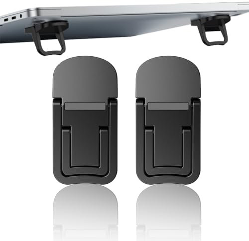BIRLOZA Lot de 2 Mini Supports pour Ordinateur Portable, rehausseur de Clavier Portable Pliable Invisible, en métal, Pieds pour Ordinateur Portable avec Silicone antidérapant (Noir)