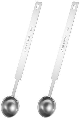 2PCS 1 TSP (1/3 tbsp | 5 ml |5 cc| 1/6 oz | 1/3 Tablespoon) Single Measuring Spoon 1 Teaspoon 5 ML Teaspoon Long Handle Measuring Spoons