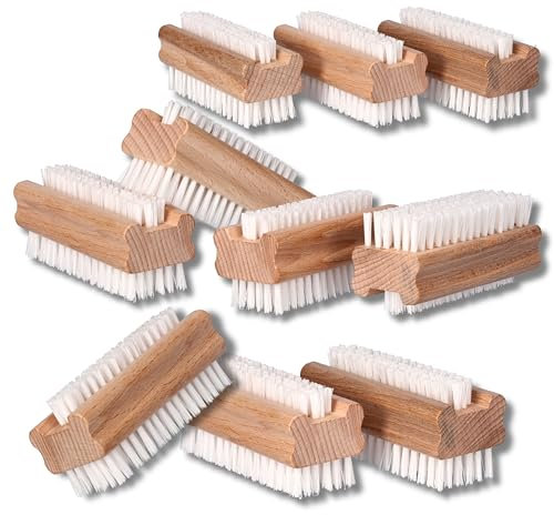 ToolSpace 10x Nagelbürste Holz Feste Starke Borsten Nagelreinigungsbürste Nail Brush Handwaschbürste Fingerbürste Schrubbbürste zum Reinigen von Dreck, Schmutz unter den Nägel Pflegebürste Handbürste