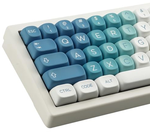 Sunzit Cute PBT Keycaps 126 Keys Custom Keycap Set,MOA Profile Keycaps Dye-Sub Blue Snow Monster Keycaps for Cherry MX Switches ISO/ANSI UK Layout Mechanical Gaming Keyboard(Blue&White)