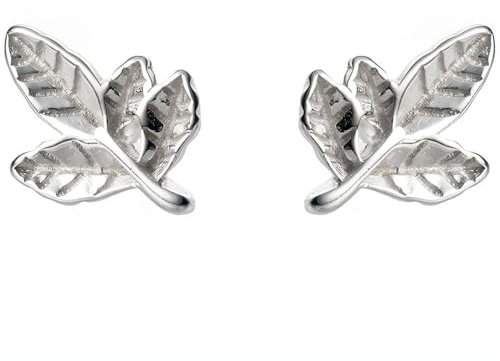 NicoWerk Damen Silber Ohrstecker Blatt aus 925 Sterling Silber Natur Ast Glänzend mit Struktur Schlicht Verspielt Schmal Ausgefallen SOS599