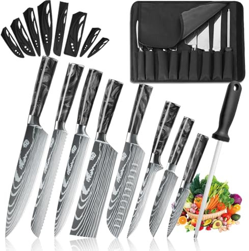 MDHAND Küchenmesser Set, 8-teiliges Professionelles Messerset mit Rolltasche, Extrem Scharf Profi Kochmesser Set für Haus und Restaurant