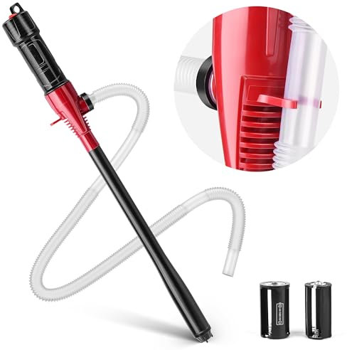 BUMBEE Hand Fuel Transfer Pump Portable Power Battery Pump Electric Siphon Pump Water Transfer 2.4GPM per Min Transfer Pump Battery Operated for Gas, Fuel, Diesel, Water Transfer(Red)