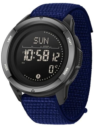 BIEWO Herren Militär Sportuhr Digital 5ATM Wasserdicht Fitness Uhr mit Kompass Metronom Kalorien Stoppuhr Schrittzähler Laufuhr (Nylon blau)