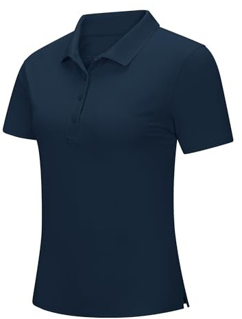 33,000ft Damen Poloshirt Kurzarm Golfshirt UPF50+ Sommer Wanderbluse Schnelltrocknendes Sportshirt Outdoor Atmungsaktives Polohemd für Golfen Tennis Arbeit Dunkelblau 2XL